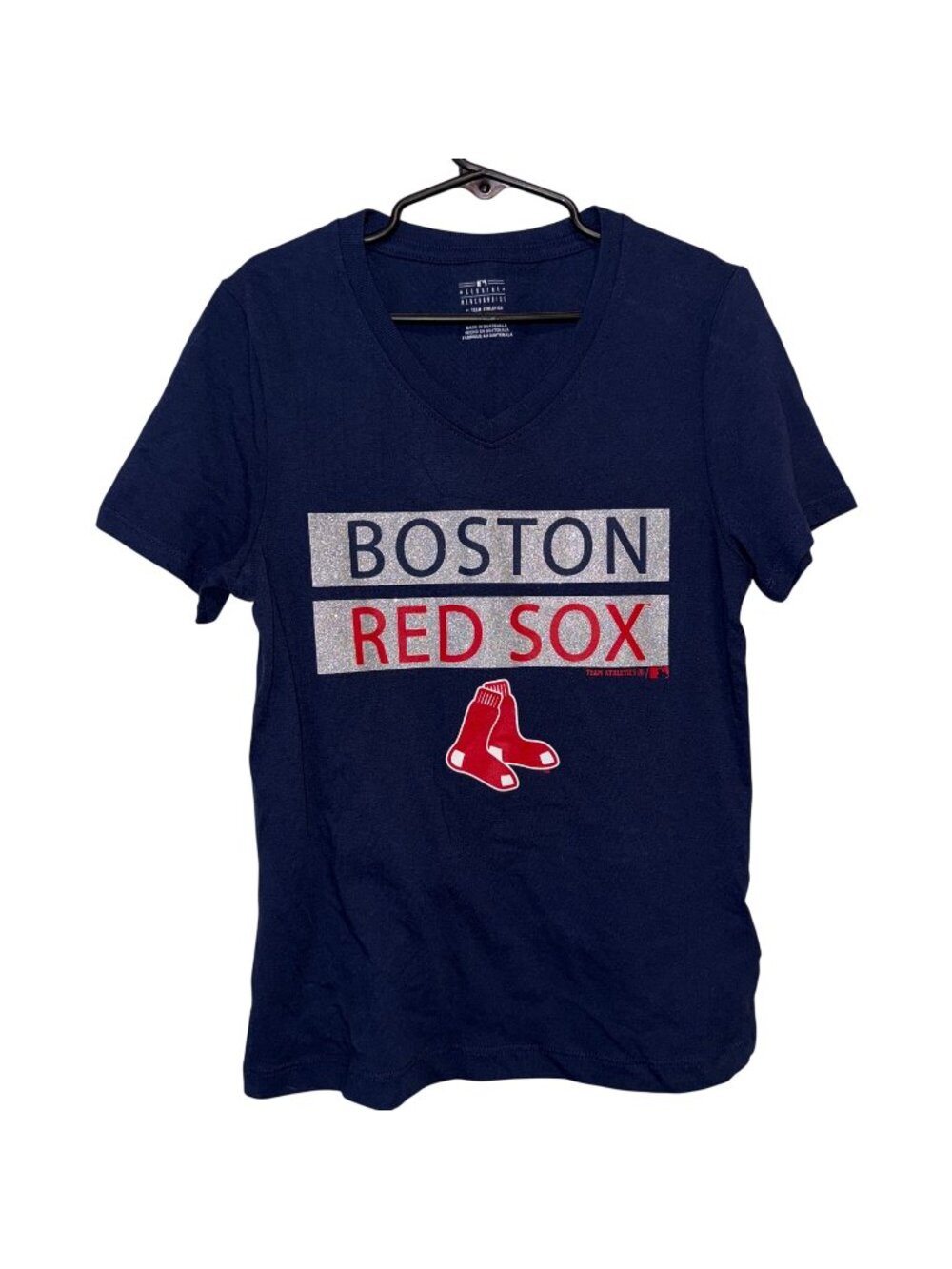 Boston Red Sox Youth Team Athletics V-Neck T-Shirt Glitter Medium